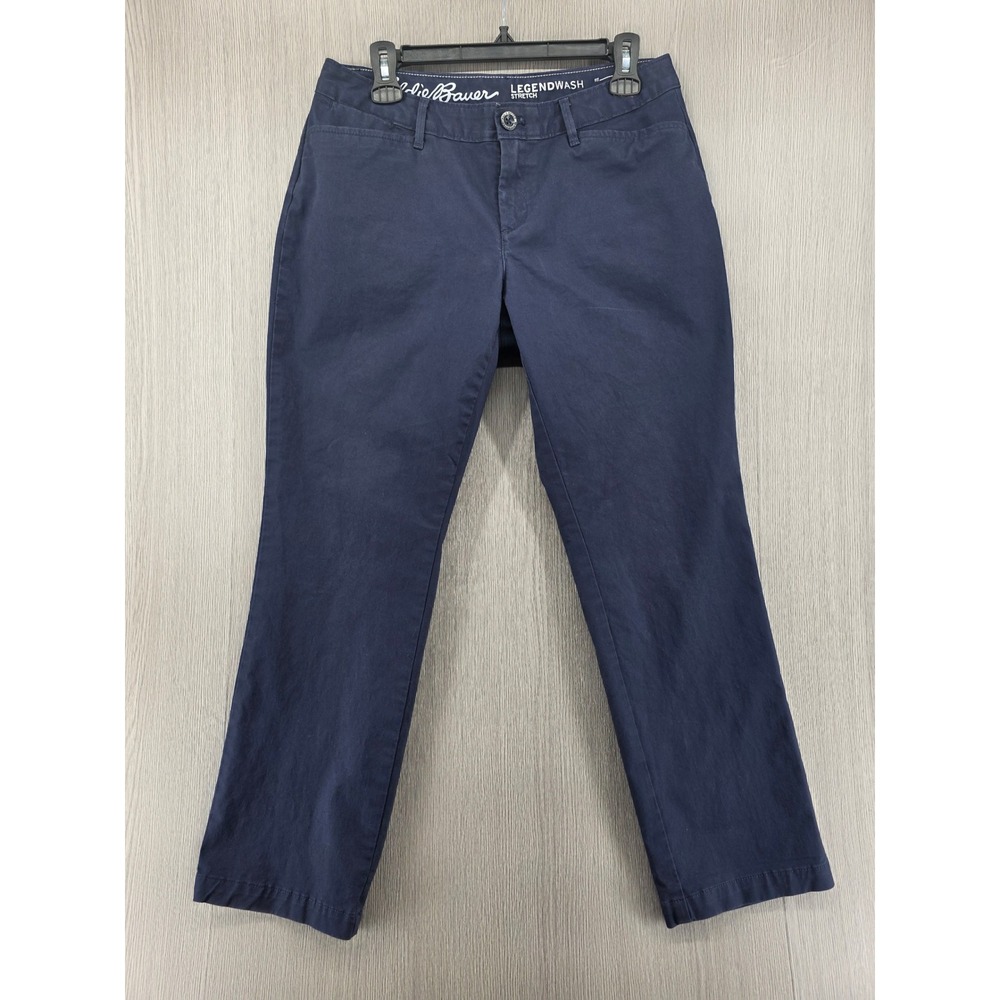 Eddie Bauer Curvy Straight Low Rise Legend Wash Blue Chino Pants Womens 8 Petite